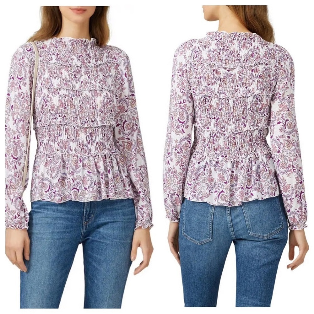 See By Chloe Paisley Smocked Blouse - Purple and White